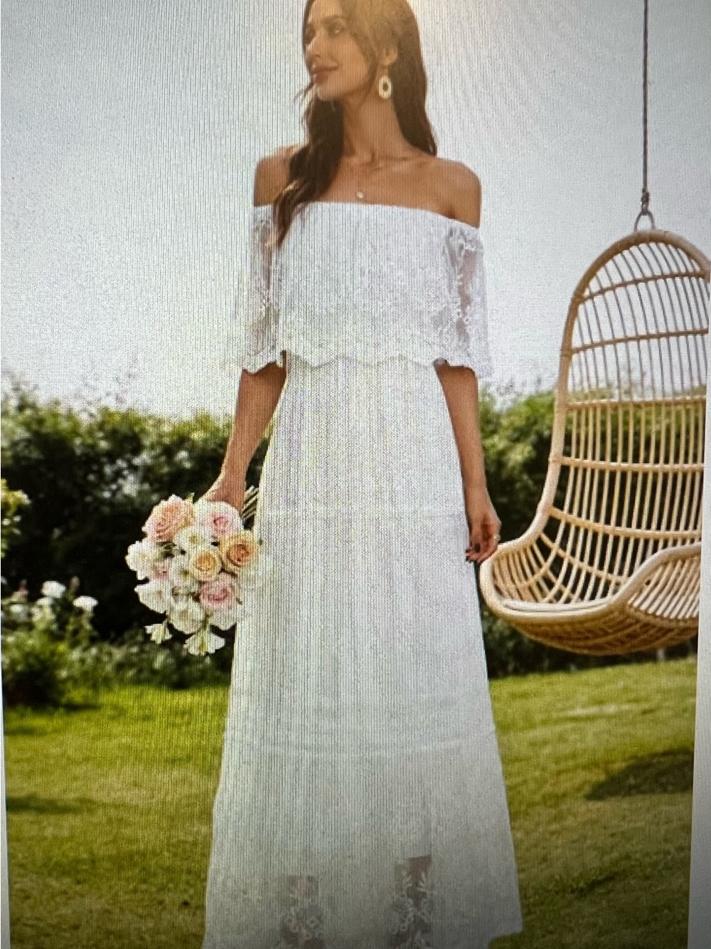 Off-Shoulder White Lace Maxi Dress GORGEOUS!!! NEW!